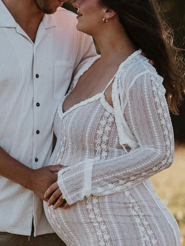 MQTIME  -   Maternity Dress Photoshoot Lace Maxi Gown for Pregnancy Studio Reveal Photo Vintage Floral Dress Two-piece set